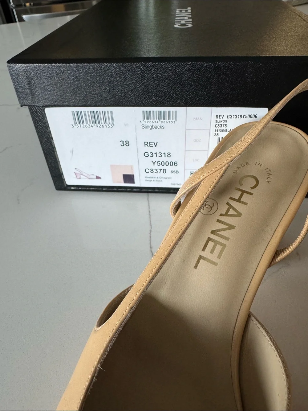 Brand New CHANEL Two-Tone Slingback Pumps in Beige and Black